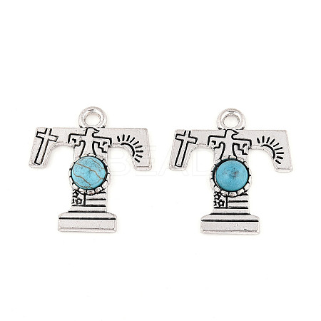 Synthetic Turquoise & Alloy Pendants PALLOY-H146-01AS-T-1