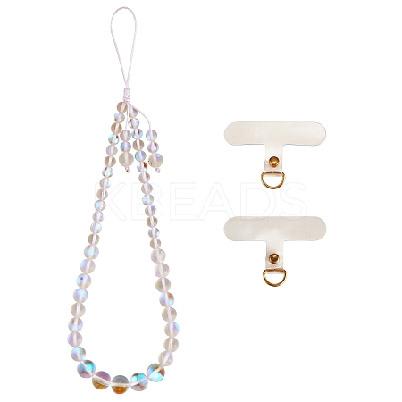 Round Synthetic Moonstone Beaded Mobile Straps HJEW-SW00042-01-1