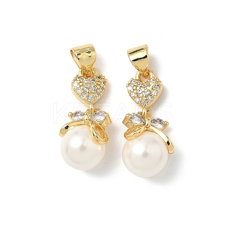 Brass Micro Pave Cubic Zirconia and ABS Imitation Pearl Pendants KK-Q068-14G-1