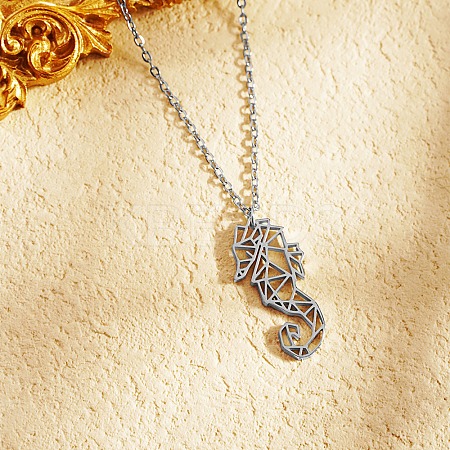 Stainless Steel Origami Seahorse Pendant Necklace RP6036-2-1