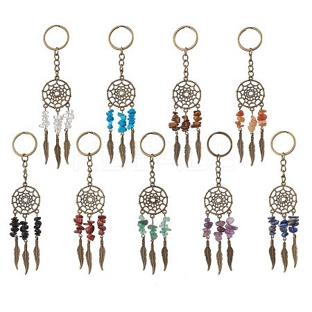 9Pcs Natral Gemstone Keychain KEYC-JKC01235-1
