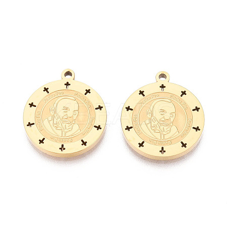 Religion 304 Stainless Steel Pader Pio Medal Pendants STAS-T073-03G-1