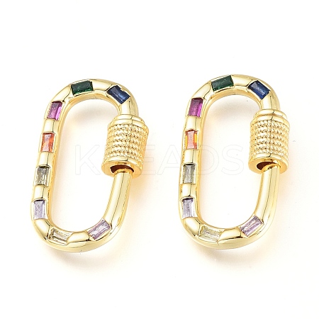Brass Micro Pave Cubic Zirconia Screw Carabiner Lock Charms KK-M206-15G-02-1
