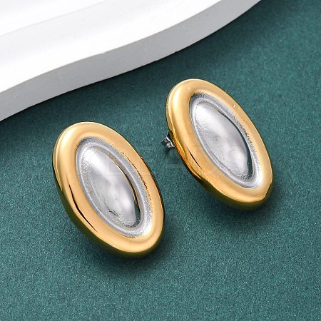 304 Stainless Steel Two Tone Oval Stud Earrings for Women LS-EJEW-A136-01A-GP-1