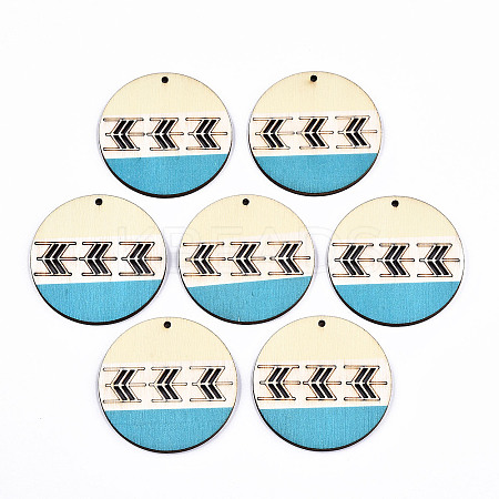 Printed Natural Poplar Wood Pendants LS-WOOD-S045-130-1