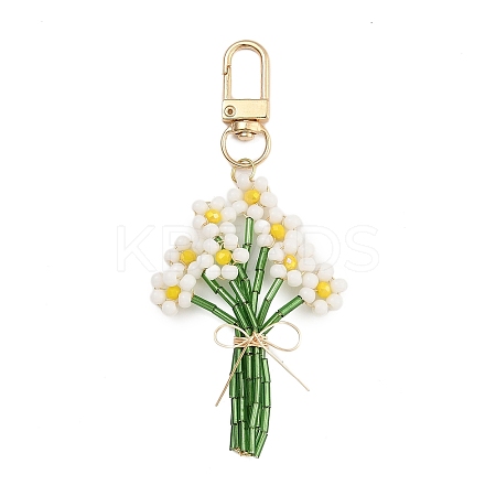 Flower Glass Seed Beads Pendant Decoration HJEW-TA00310-1
