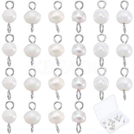 Natural Cultured Freshwater Pearl Potato Connector Charms PALLOY-SC00013-1