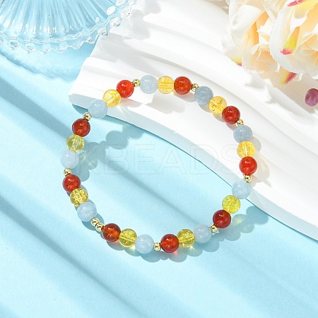 6MM Round Natural Carnelian & Dyed Quartz & Synthetic Citrine Beaded Stretch Friendship Bracelets BJEW-JB14382-1