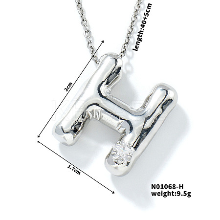 Brass Pave Clear Cubic Zirconia Shiny Balloon Letter Pendant Necklaces IT0451-8-1
