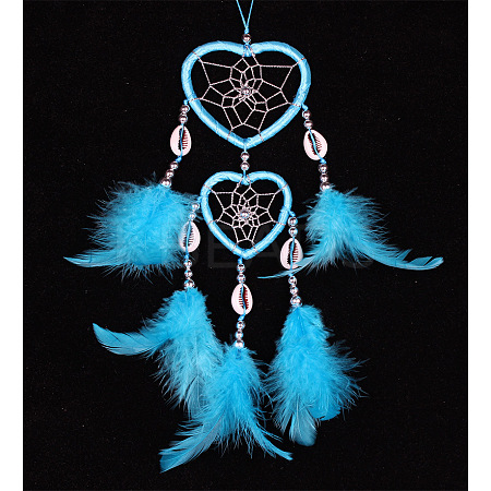 Feather Pendant Decoration with Natural Shell Beaded PW-WG74381-03-1