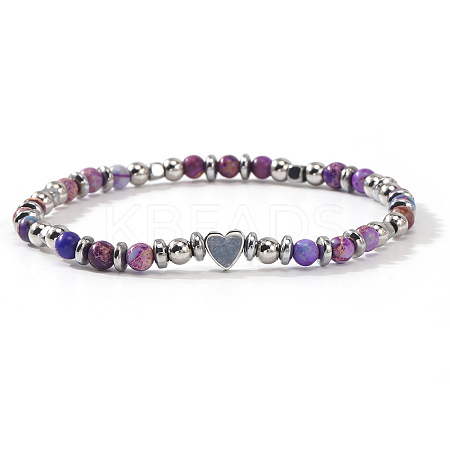 Dyed Natural Purple Imperial Jasper Round Beaded Stretch Bracelets LS-EV1340-1-1
