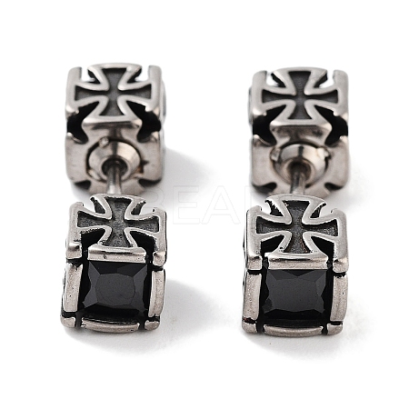 Cube 316 Surgical Stainless Steel Pave Black Cubic Zirconia Ear False Plugs for Women Men EJEW-Z050-38AS-1