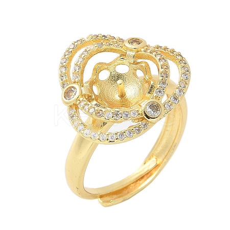 Flower Brass Micro Pave Cubic Zirconia Adjustable Ring Settings KK-K297-18G-1