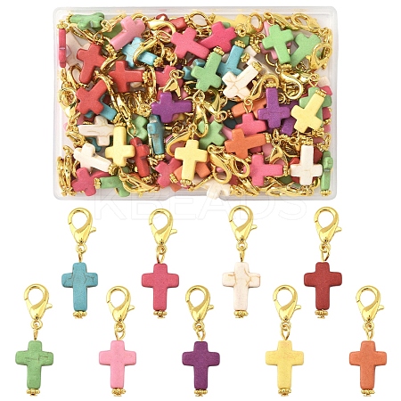 80Pcs Synthetic Turquoise Cross Pendant Decorations HJEW-FS00038-1
