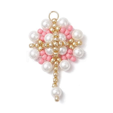 Glass Seed Beaded Flower Pendants PALLOY-MZ00827-05-1