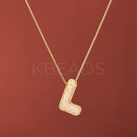 Brass Micro Pave Clear Cubic Zirconia Initial Pendant Necklaces for Women FS-WGDC51D-12-1