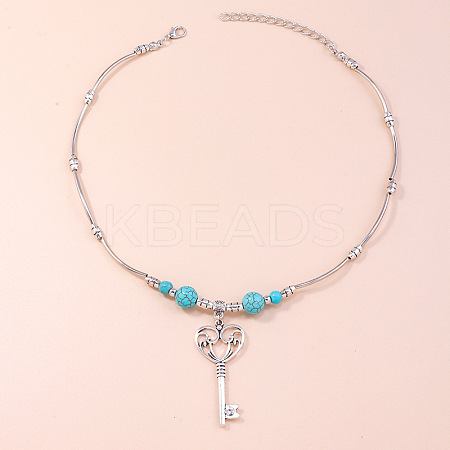 Alloy with Synthetic Turquoise Pendant Necklaces FS-WG9418F-01-1