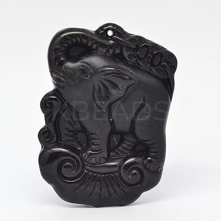 Natural Obsidian Large Cameo Pendants G-K124-08-1
