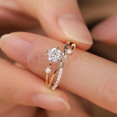 Retro Brass Micro Pave Clear Cubic Zirconia Finger Rings for Women FS-WG492FF-02-1