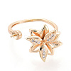 Flower Brass Micro Pave Clear Cubic Zirconia Cuff Ring Settings KK-T076-68G-2