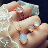 Oval Alloy & Acrylic Imitation Moonstone Pendant Necklaces & Stud Earrings & Rings Sets FS-WG10CC3-01-1-3