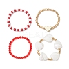 Transparent Glass Beads with Brass Beads and Natural Trochid Shell/Trochus Shell Beads and Glass Seed Beads Rings RJEW-TA00188-4