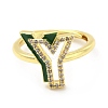 Mixed Color Enamel Initial Letter Adjustable Ring with Clear Cubic Zirconia RJEW-P045-01G-Y-2