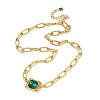 304 Stainless Steel Green Glass Geometric Pendant Necklaces for Women SA-CBA8C9C-11D-G-3