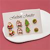 4 Pairs Santa Claus & Deer & Christmas Tree Printed Wood Stud Earrings EJEW-OY001-05-5