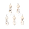 5Pcs 5 Styles Natural Cowrie Shell & Dyed Synthetic Turquoise Turtle Copper Wire Wrapped Pendants PALLOY-JF04034-03-1