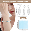 5Pcs 925 Sterling Silver Feather Charms with Jump Rings with 1Pc Double Sided Suede Fabric Silver Polishing Cloth FIND-BBC0015-94-2