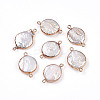 Electroplated Natural Keshi Pearl Flat Round Connector Charms PEAR-S018-03I-01-1