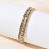 304 Stainless Steel & Glass Wheat Chain Double Layers Bracelets for Women BJEW-F540-08G-01-2