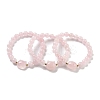 Round & Cat Head Natural Rose Quartz Beaded Stretch Bracelets for Women BJEW-K251-03C-1