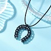 Cowboy Electroplate Transparent Glass Beaded Horseshoe Pendant Waxed Cotton Cord Necklaces NJEW-MZ00139-1