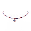 Independence Day Alloy Enamel Star Pendant Necklace with Glass Beaded Chains for Women NJEW-TA00056-4