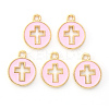 Light Gold Plated Alloy Enamel Pendants X-ENAM-R136-18B-1