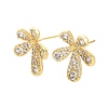 Flower Brass Micro Pave Clear Cubic Zirconia Stud Earring Findings KK-D102-08G-1