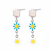 Enamel Flower Long Dangle Stud Earrings EJEW-N049-04A-1