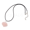 Electroplated Glass Beaded Heart Pendant Black Waxed Cotton Cord Necklaces for Women NJEW-MZ00120-02-4