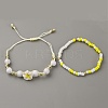 2Pcs Glass Seed Round Beads Stretch Bracelets & Plumeria Resin Beads Braided Bead Bracelets for Women BJEW-WH0023-64B-1