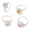 Round Glass & Shell Pearl Finger Rings RJEW-JR00795-1