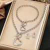 Heart 304 Stainless Steel Pendant Necklace & Stud Earring & Bracelet Sets for Women SJEW-F226-02P-1
