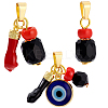 3Pcs Brass Enamel & Handmade Lampwork & Acrylic Pendants PALLOY-HS00037-1