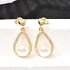 Teardrop with Round Brass Micro Pave Clear Cubic Zirconia Dangle Stud Earrings EJEW-A135-19G-1