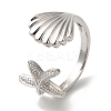 Starfish & Shell Shape Rack Plating Brass Open Cuff Finger Rings for Women RJEW-L123-010P-1
