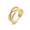 Rack Plating Brass Micro Pave Clear Cubic Zirconia Cuff Rings RJEW-M028-111G-5