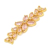 Brass Pave Pink Cubic Zirconia Flower with Leaf Links Connector Charms KK-P277-52G-02-2