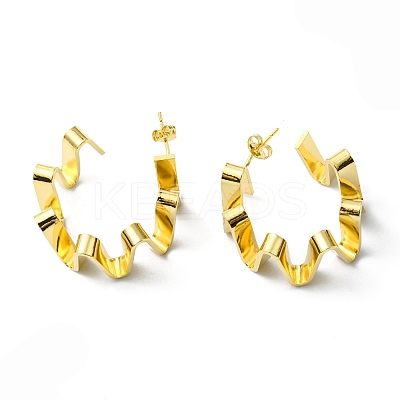 Rack Plating Brass Wave Ring Stud Earrings EJEW-D055-16G-1
