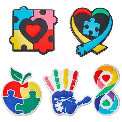 5 Styles Infantile Autism Theme Silicone Focal Beads SIL-SC0002-41-1